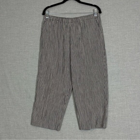 TanJay Capris Elastic Waist Checkered Seersucker Sz 12 Loose Fit - Picture 1 of 6